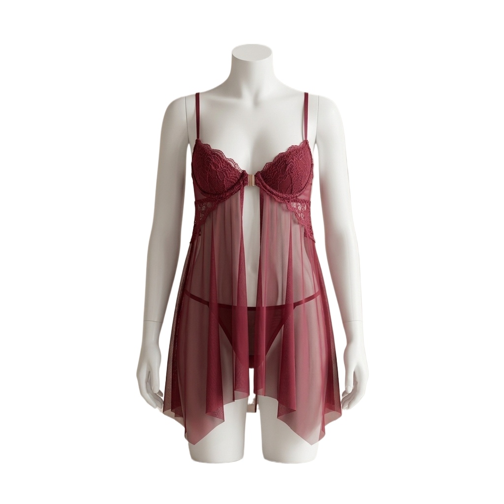 Babydoll Chemise Night - 여성용 레이스 베이비돌 스타일의 시스루 메쉬
