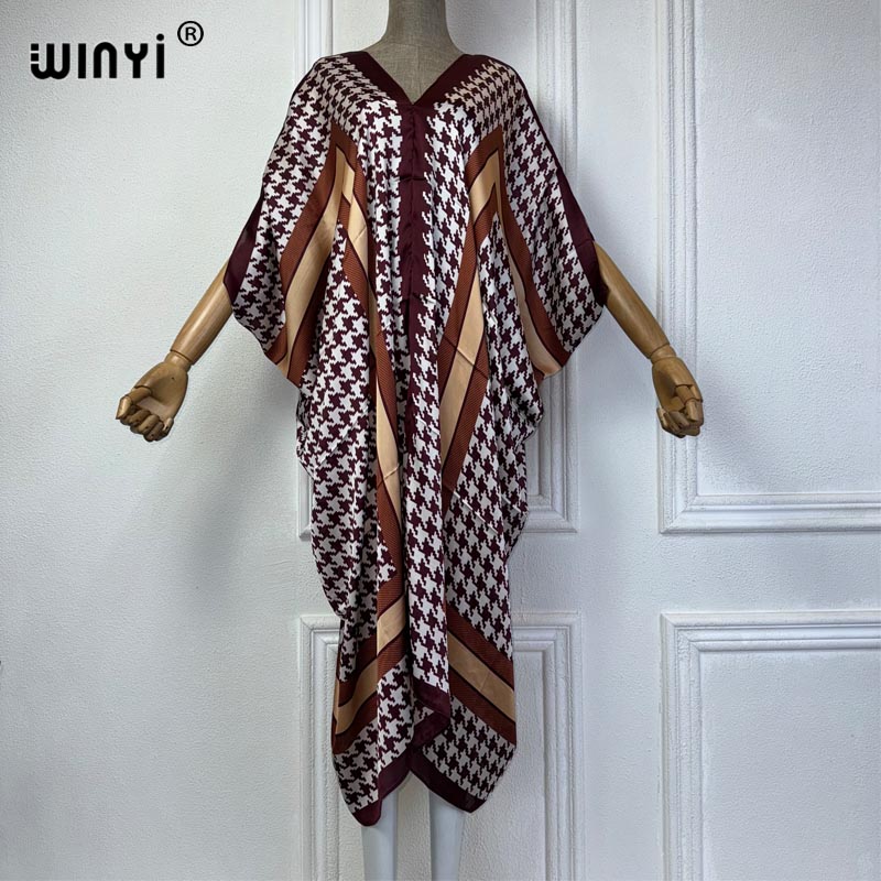 WINYI 아프리카 V넥 원피스 프린트 비치 웨어, 여 - Robe Silk Women 리뷰 및 가격
